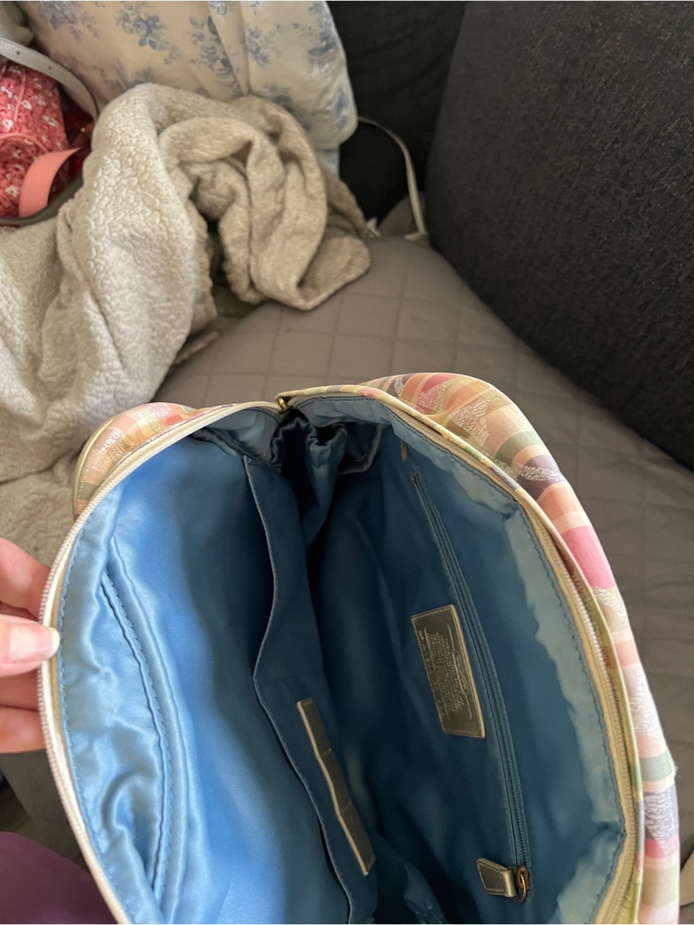 Coach Pink Green Plaid Signature Backpack with Wallet - Picture 7 of 11